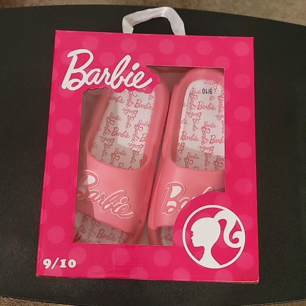 BRAND NEW BARBIE MATTEL BRIGHT PINK   LOGO WOMENS  FLIP FLOP SLIDE SANDAL - Picture 3 of 12